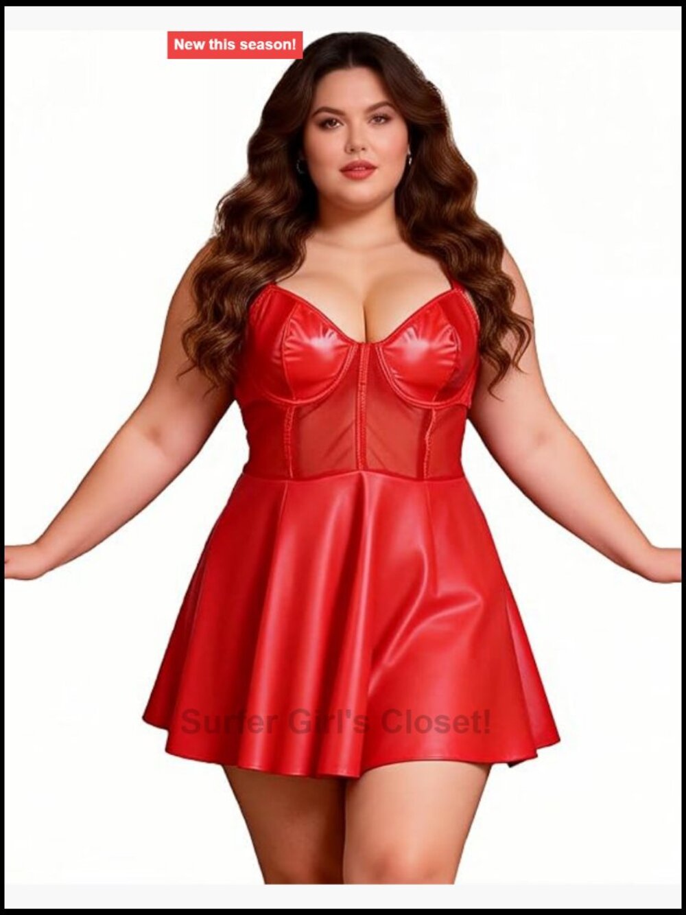 Faux Leather Babydoll Lingerie Dress with Underwire Lace Cups